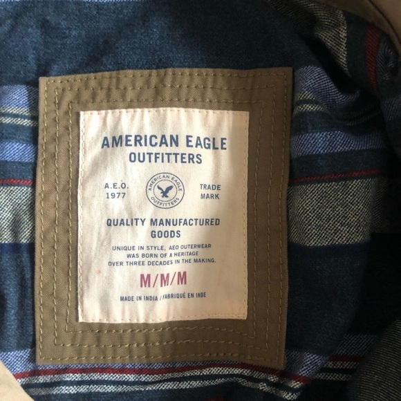 American Eagle Men's Tan Khaki Workwear Utility Trucker Bomber Jacket Medium - Picture 10 of 13